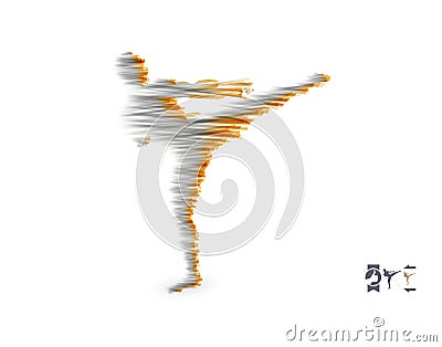 Kickbox fighter preparing to execute a high kick. Silhouette of a fighting man. Design template for sport. Emblem for training. Vector Illustration