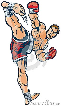 Kickboxer Executing High Side Kick Vector Illustration Vector Illustration