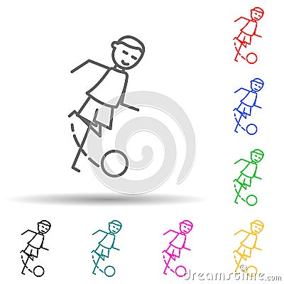 the kicker strikes ball multi color style icon. Simple thin line, outline vector of soccer in action icons for ui and ux, website Stock Photo
