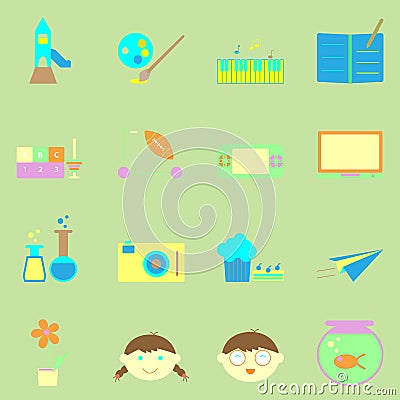 Kid activities color icons set Vector Illustration