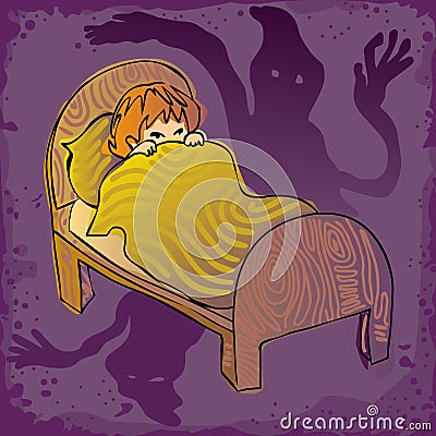 Kid afraid in the dark Vector Illustration