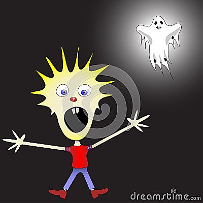 Kid afraid of ghost Vector Illustration