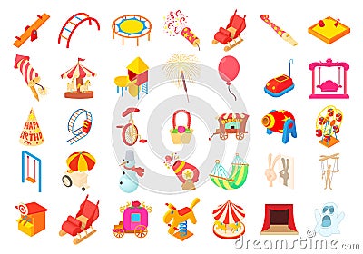 Kid amusement icon set, cartoon style Vector Illustration