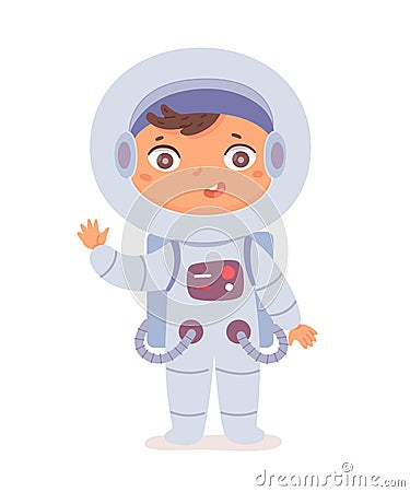 Kid as astronaut. Cute little boy with professional occupation vector illustration. Happy child as cosmonaut in Vector Illustration