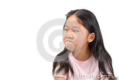 Kid Asian girl face expression envy, jealous isolated Stock Photo