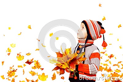 Kid Autumn Fashion, Child Boy Knitted Hat Jacket Clothing Stock Photo