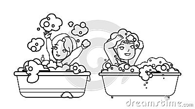 kid bath vector Cartoon Illustration