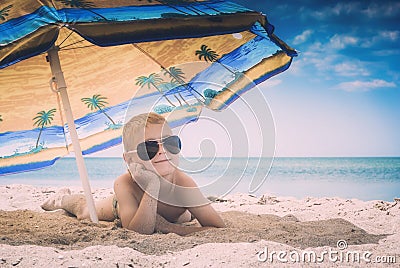 Kid on a beach. Instagram stylization Stock Photo