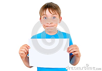 Kid with Blank Paper Stock Photo