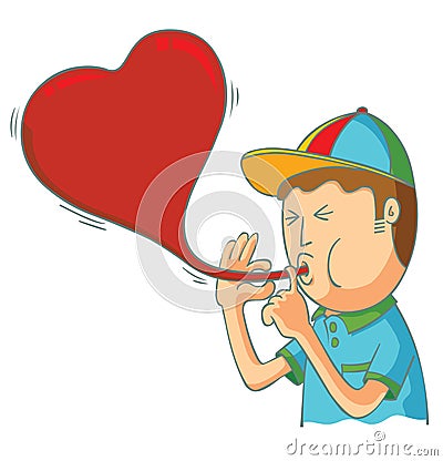 Kid blowing love balloon Vector Illustration