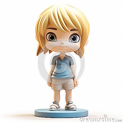 Playful Caricature Anime Girl Action Figure With Short Light Blond Hair Stock Photo