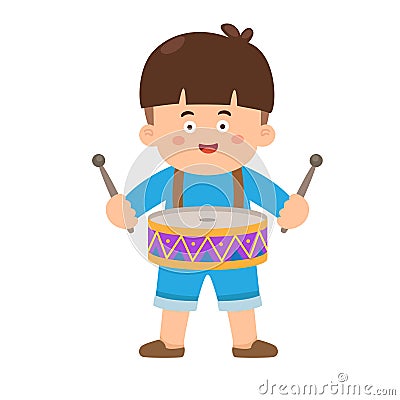 Kid boy playing drum Vector Illustration