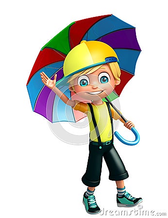 Kid boy with umbrella Cartoon Illustration