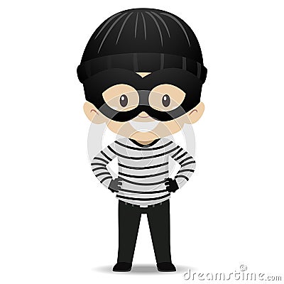 Kid Boy wearing a Burglar Costume Vector Illustration