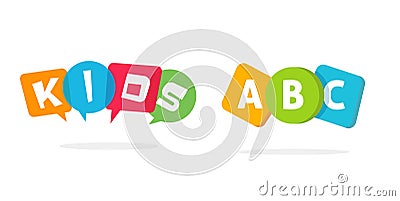 Kid care logo for child kindergarten preschool vector icon or baby speaking talking school and play zone cartoon fun bubbles Vector Illustration