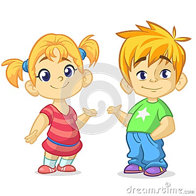 Cartoon kids set. Funny boy and girl couple illustration Vector Illustration