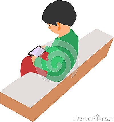 Kid cartoon watching mobile on isolated background Vector Illustration