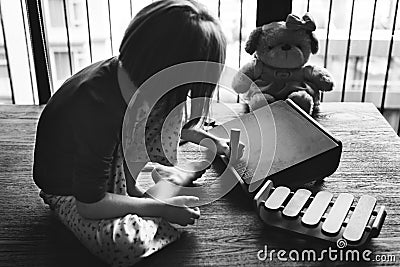 Kid Chalkboard Drawing Relax Leisure Concept Stock Photo