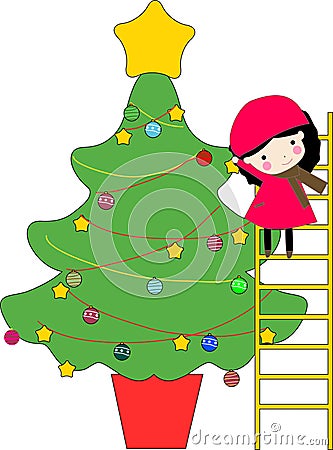 Kid and christmas tree Vector Illustration