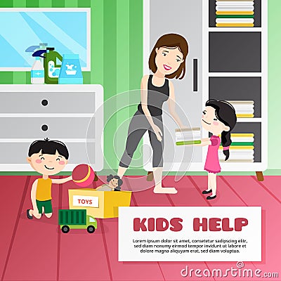 Kid Cleaning Illustration Vector Illustration