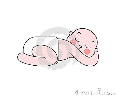 Kid in diaper asleep Cartoon style isolated. Baby sleep. Newbor Vector Illustration