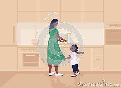 Kid distracts mother flat color vector illustration Vector Illustration