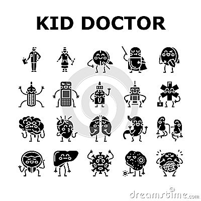 Kid Doctor Disease Treatment Icons Set Vector Vector Illustration