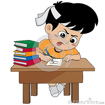 Kid doing a homework. Vector Illustration
