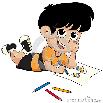 Kid drawing a pictures. Vector Illustration