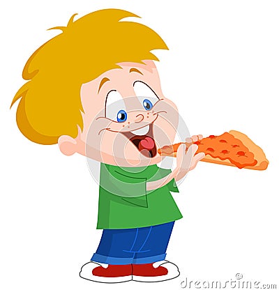 Kid eating pizza Vector Illustration