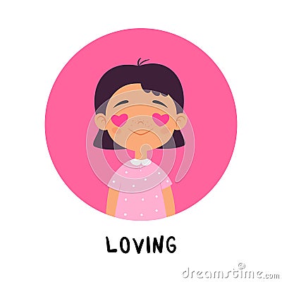 Kid Emotion with Loving Girl Character in Round Shape Show Face Expression Vector Illustration Vector Illustration