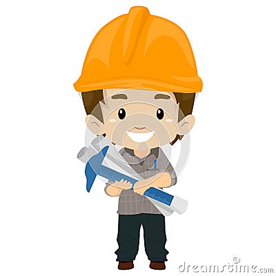 Kid Engineer holding tools Vector Illustration