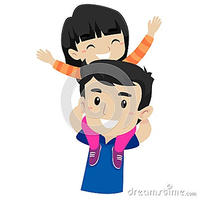 Kid and Father doing Piggy Back Ride Vector Illustration