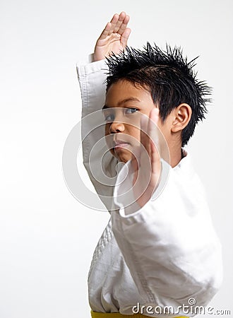 Kid in fighting stance Stock Photo