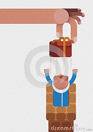 The kid in flue for get present by Christmas concept Stock Photo