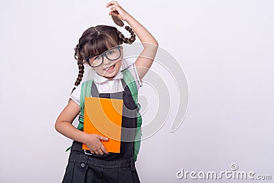 Kid get ready for school. Back to school and happy time. Science education concept. Stock Photo