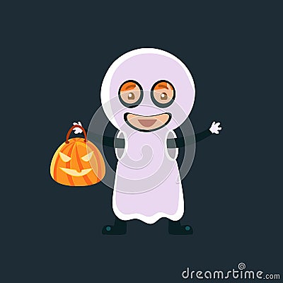 Kid In Ghost Disguise Vector Illustration