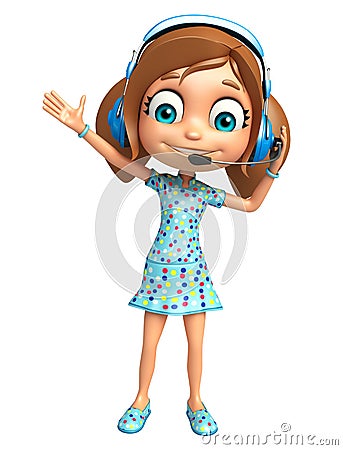 Kid girl with Headphone Cartoon Illustration