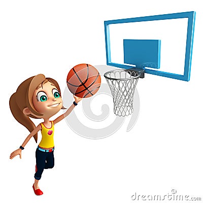 Kid girl with Playing Basket ball Cartoon Illustration