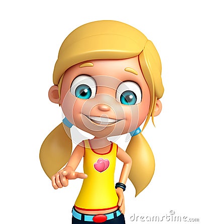 Kid girl with Pointing Pose Cartoon Illustration