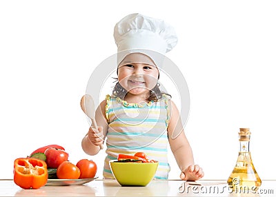 Kid girl preparing healthy food Stock Photo