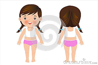 A kid girl showing different parts of the body. My body parts for a girl Cartoon Illustration