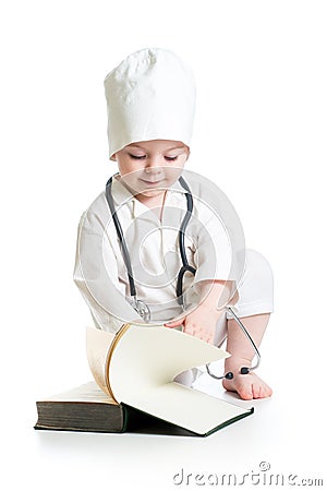 kid girl uniformed as doctor isolated on white backgrou Stock Photo