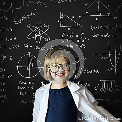 Kid Gown Smiling Childhood Math Concept Stock Photo