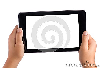 Kid Hands Holding Tablet Pc Stock Photo