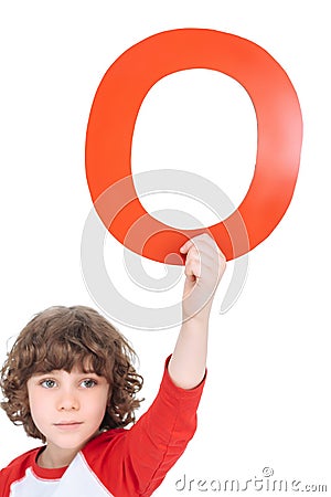 Kid holding alphabet letter Stock Photo