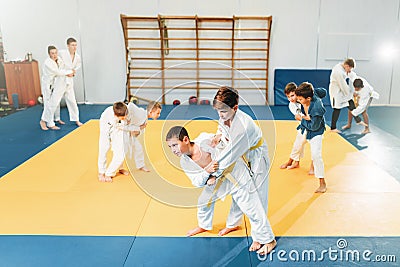 Kid judo, childrens training, self-defense Stock Photo