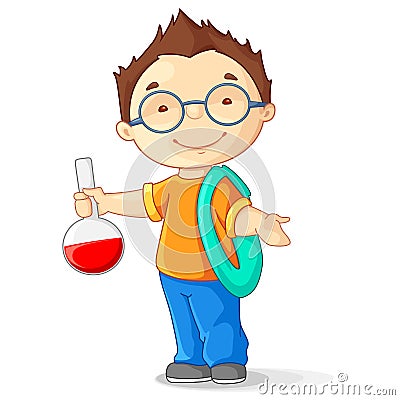 Kid with Laboratory Flask Vector Illustration