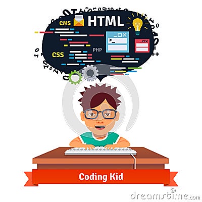 Kid is learning web design and coding Vector Illustration