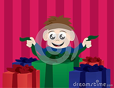 Kid Opening Presents Vector Illustration